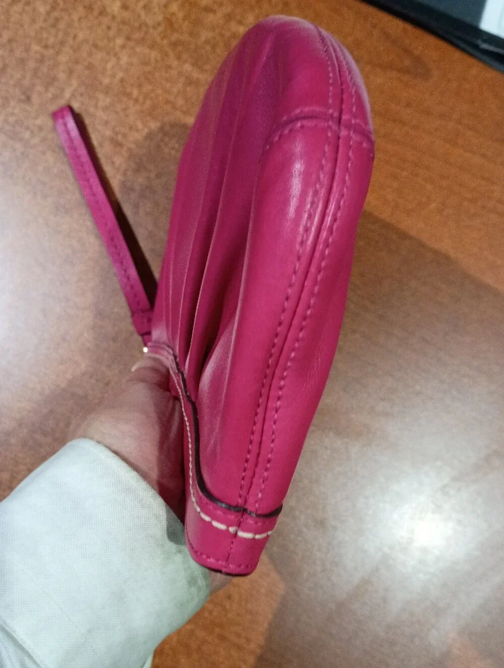 Coach Vintage Pleated Leather Large Wristlet in Fucsia